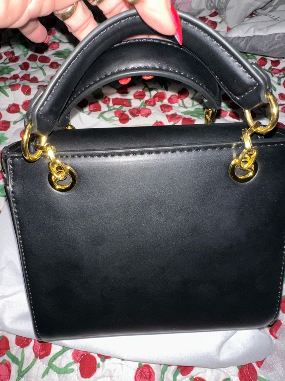Classic Black Top-Handle Women's Bag with Gold Hardware. Inspired not authentic